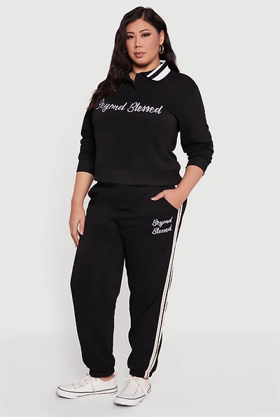 Plus Embroidered Beyond Blessed Graphic Sweatpants