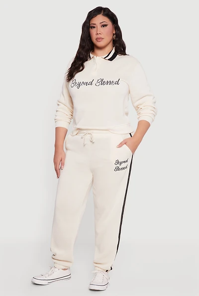 Plus Embroidered Beyond Blessed Graphic Sweatpants
