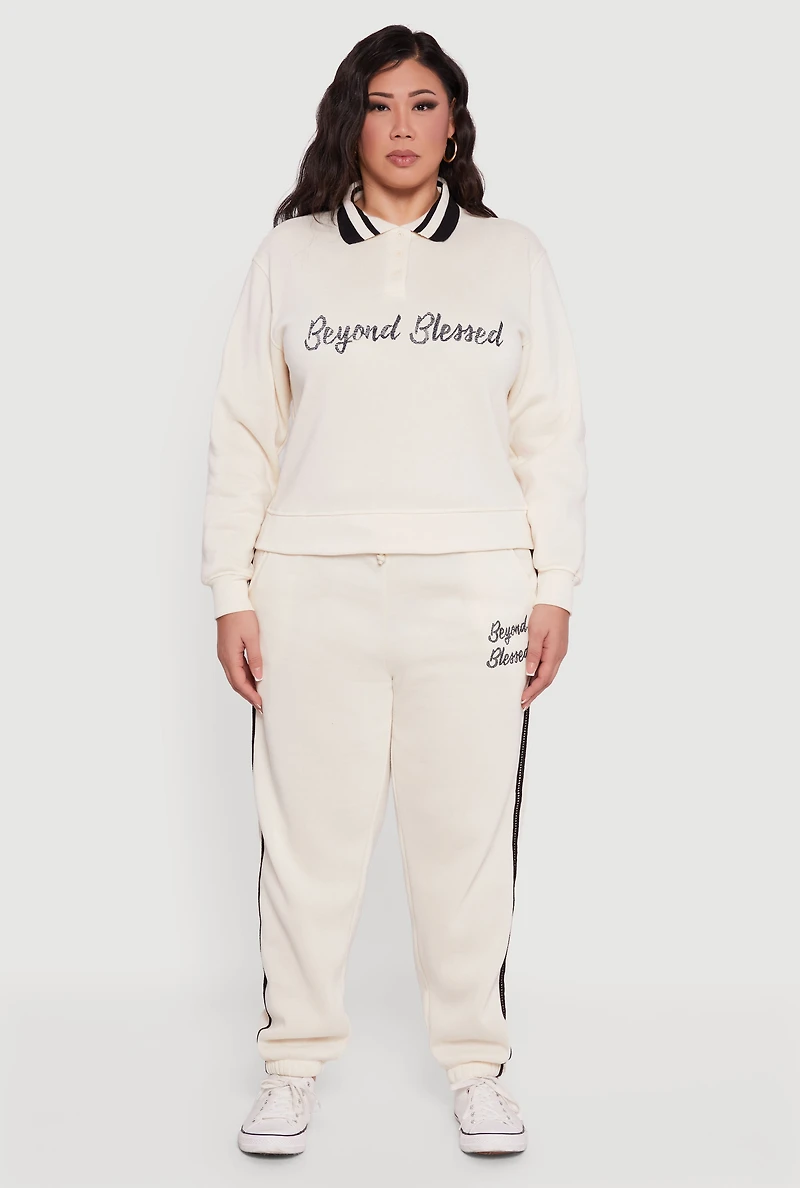 Plus Embroidered Beyond Blessed Graphic Sweatpants