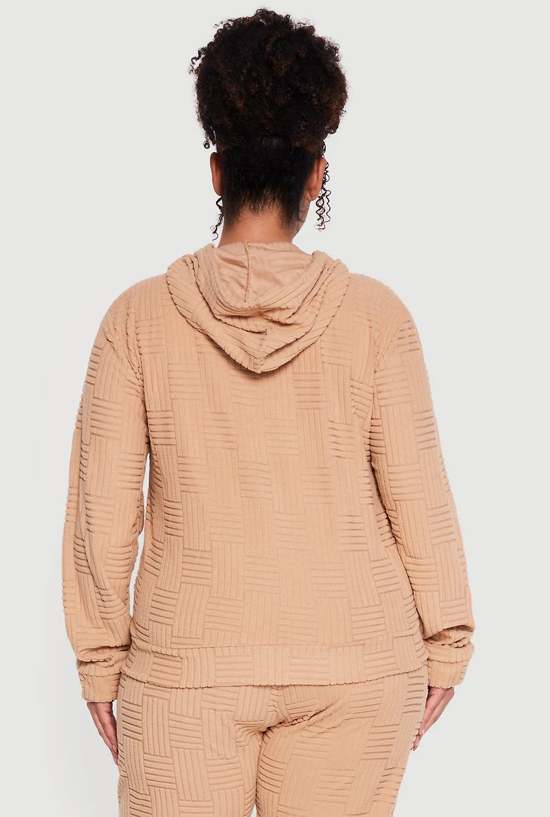Plus Terry Cloth Patterned Zip Front Hoodie