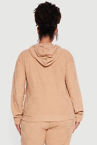 Plus Terry Cloth Patterned Zip Front Hoodie