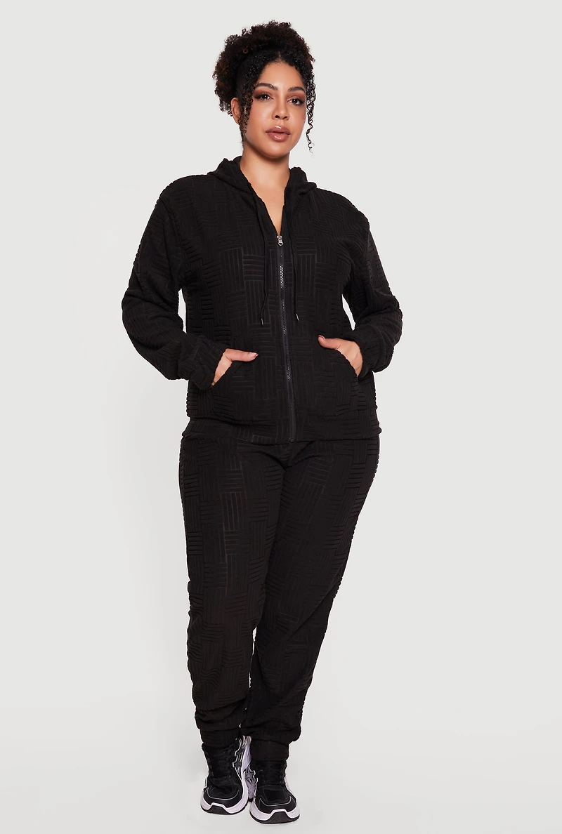 Plus Geometric Terry Cloth Drawstring Waist Sweatpants