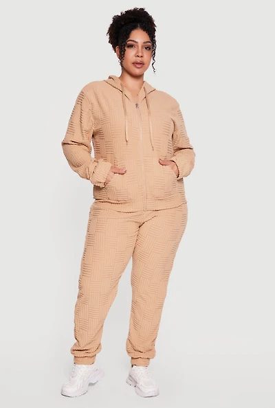 Plus Geometric Terry Cloth Drawstring Waist Sweatpants