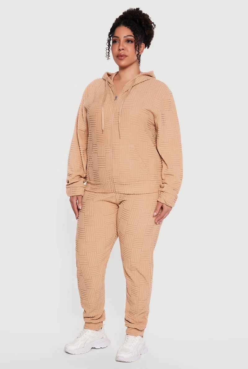 Plus Geometric Terry Cloth Drawstring Waist Sweatpants