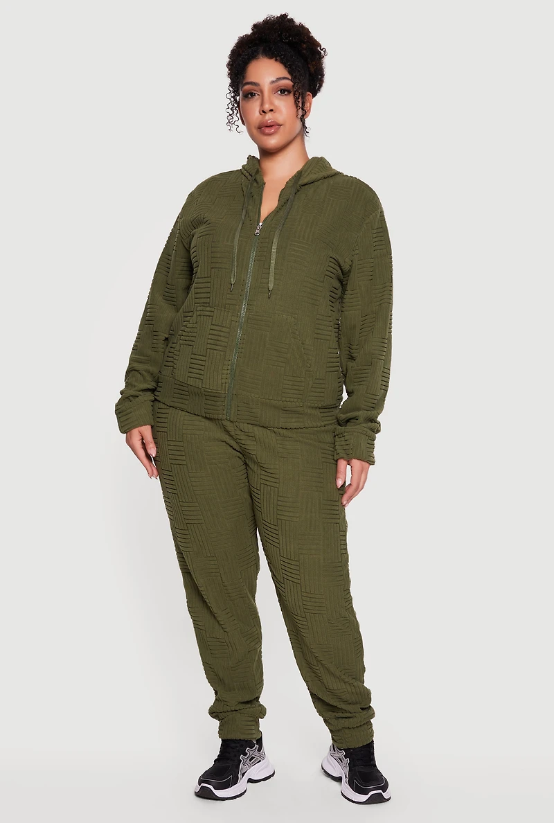 Plus Geometric Terry Cloth Drawstring Waist Sweatpants