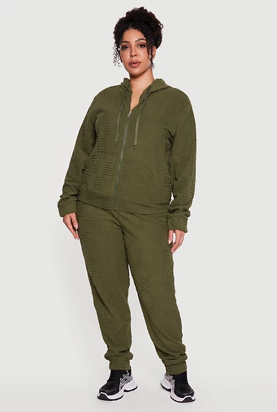 Plus Geometric Terry Cloth Drawstring Waist Sweatpants