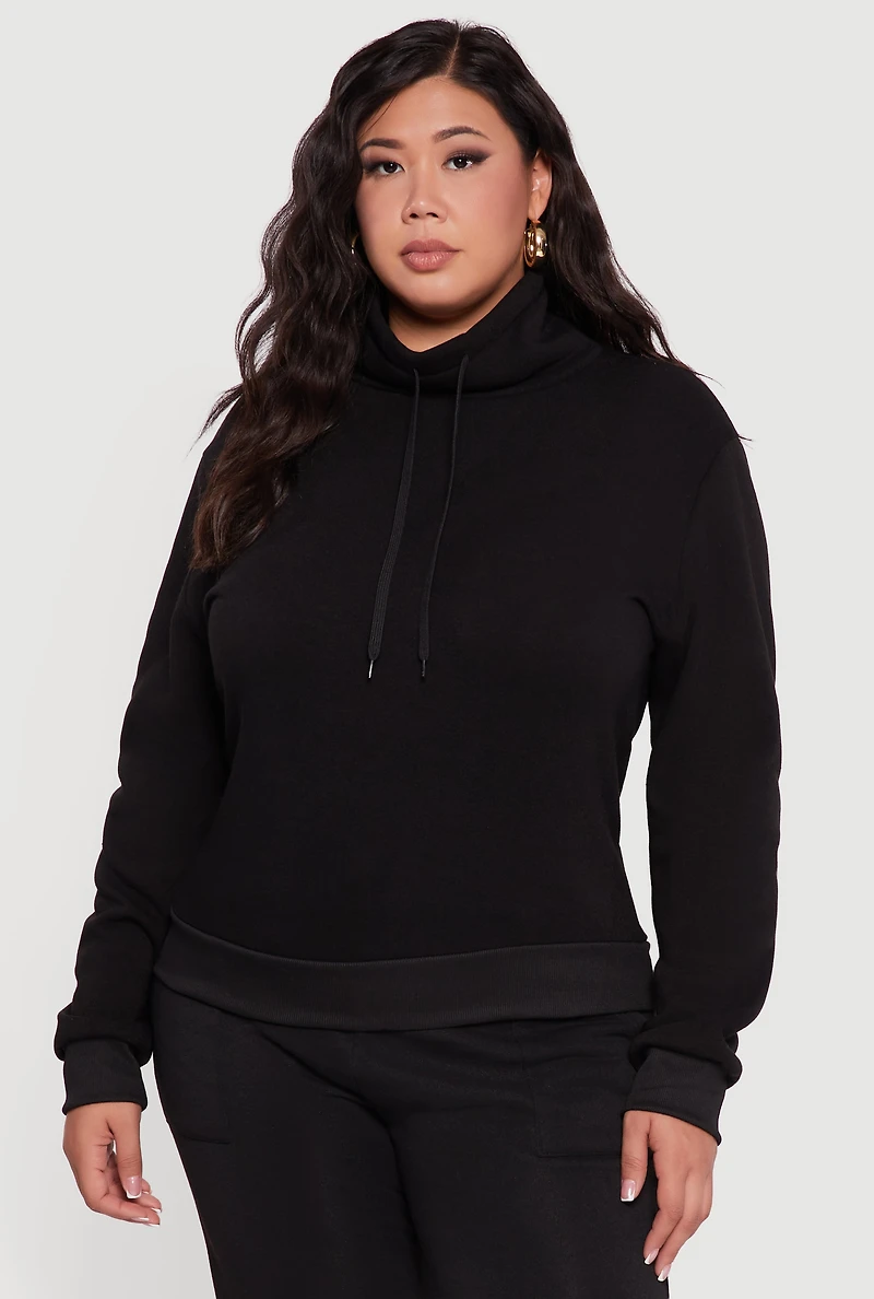 Womens Plus Fleece Funnel Neck Pullover Sweatshirt,
