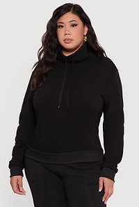 Womens Plus Fleece Funnel Neck Pullover Sweatshirt,