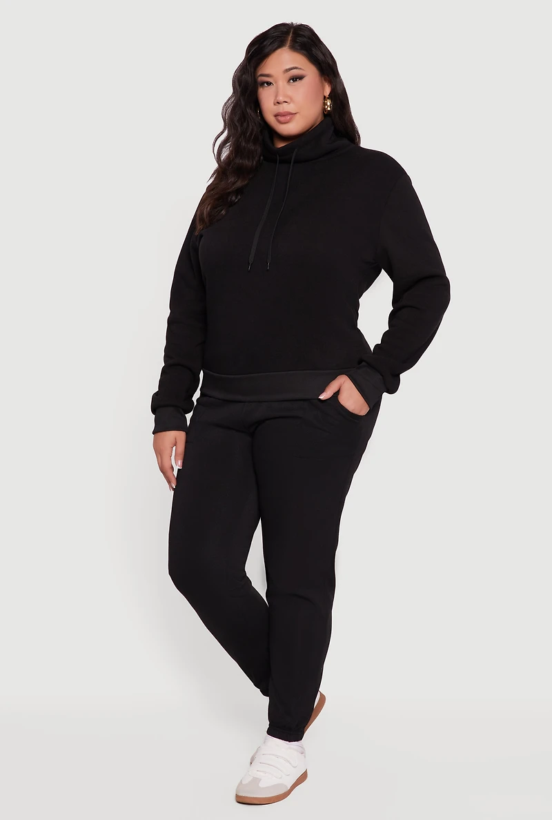 Womens Plus Fleece Funnel Neck Pullover Sweatshirt,