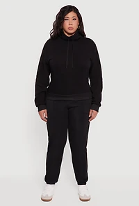 Womens Plus Fleece Funnel Neck Pullover Sweatshirt,
