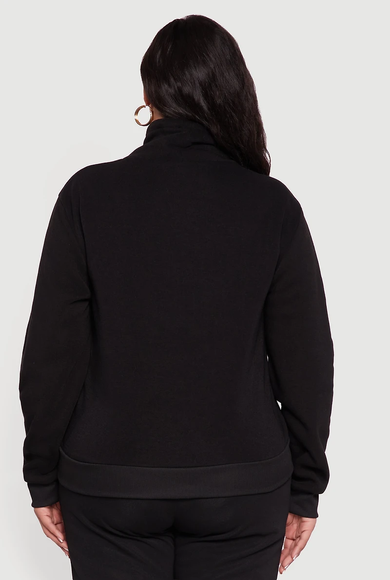 Womens Plus Fleece Funnel Neck Pullover Sweatshirt,