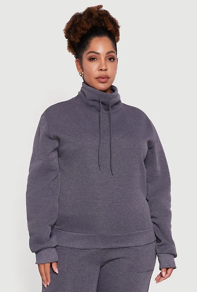Womens Plus Fleece Funnel Neck Pullover Sweatshirt,
