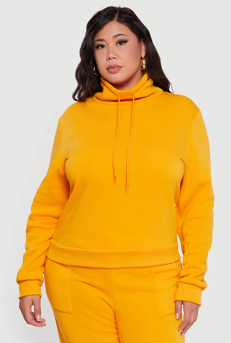 Womens Plus Size Fleece Funnel Neck Pullover Sweatshirt, Yellow, Size 3X