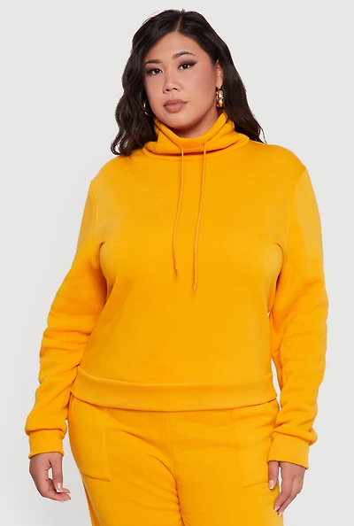 Womens Plus Size Fleece Funnel Neck Pullover Sweatshirt, Yellow, Size 3X