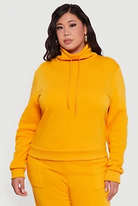 Womens Plus Size Fleece Funnel Neck Pullover Sweatshirt, Yellow, Size 3X