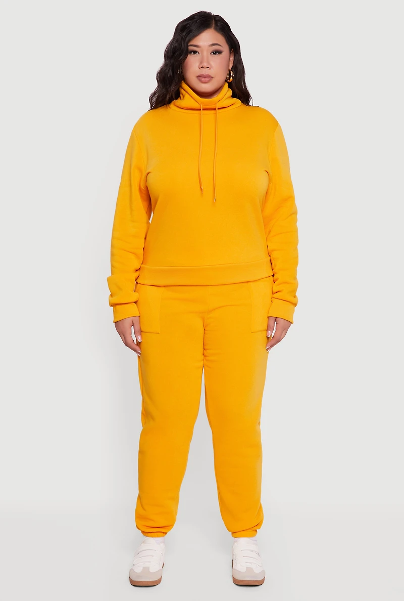 Womens Plus Size Fleece Funnel Neck Pullover Sweatshirt, Yellow, Size 3X