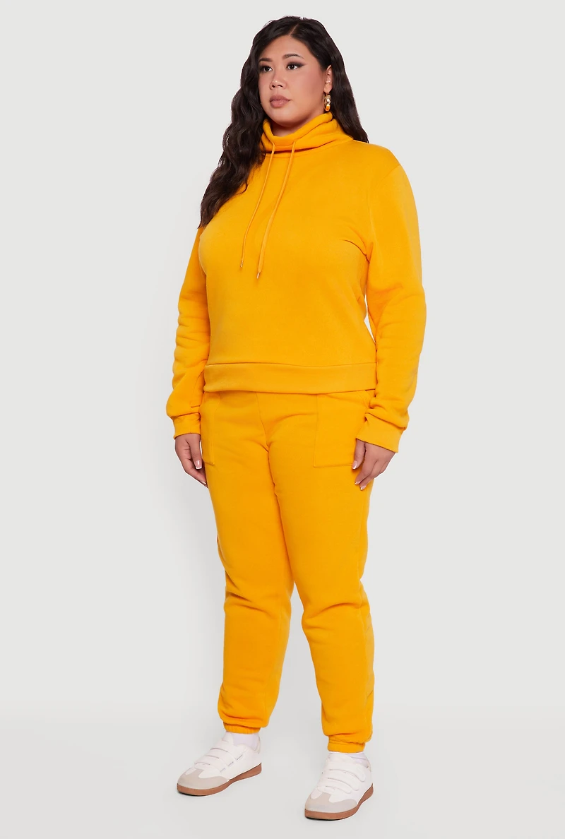 Womens Plus Size Fleece Funnel Neck Pullover Sweatshirt, Yellow, Size 3X