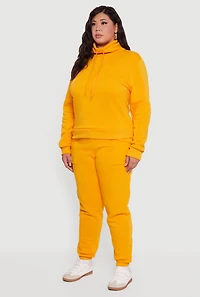 Womens Plus Size Fleece Funnel Neck Pullover Sweatshirt, Yellow, Size 3X