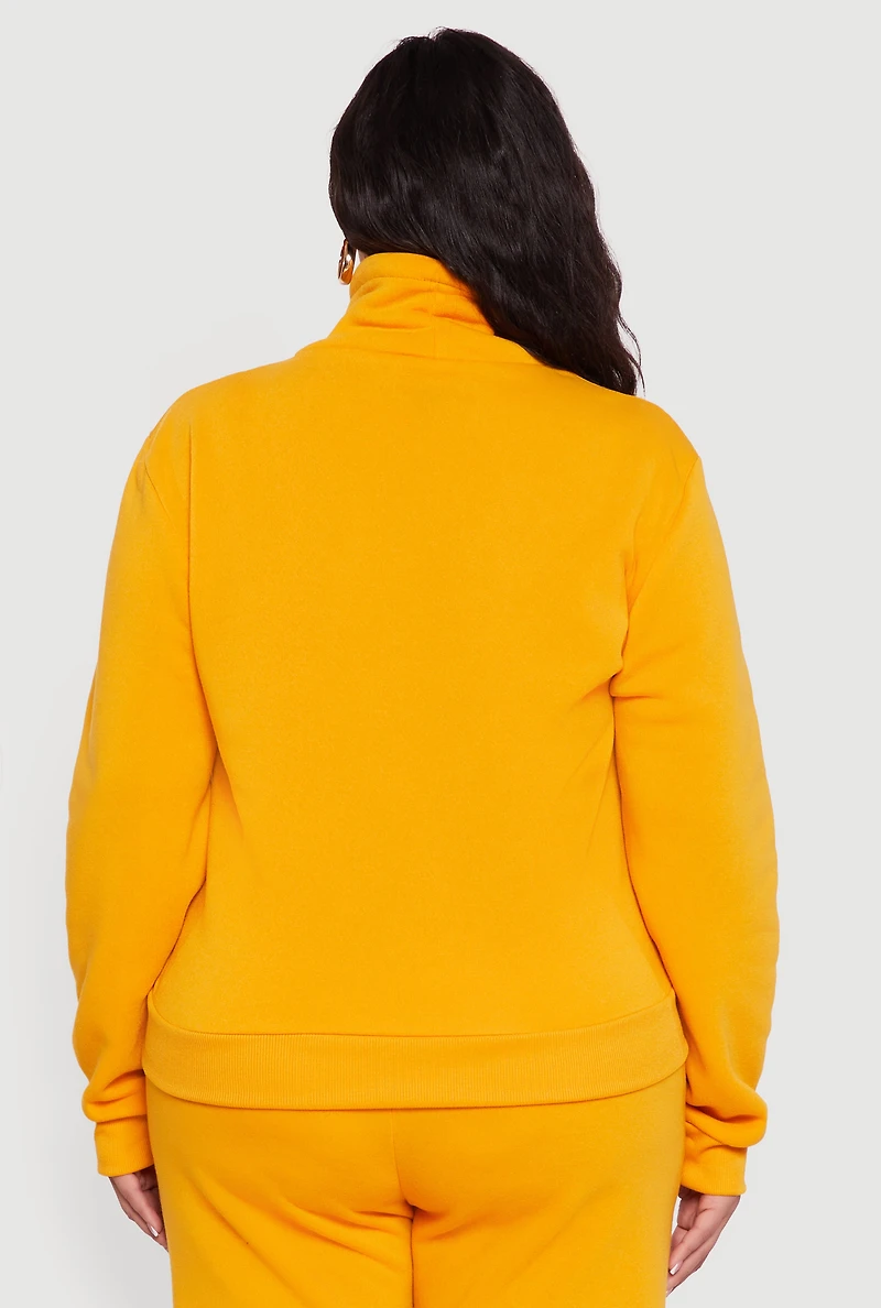 Womens Plus Size Fleece Funnel Neck Pullover Sweatshirt, Yellow, Size 3X