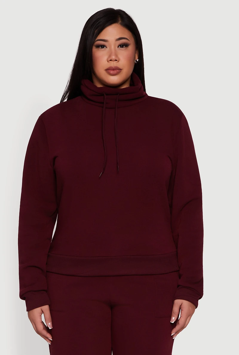Womens Plus Fleece Funnel Neck Pullover Sweatshirt,