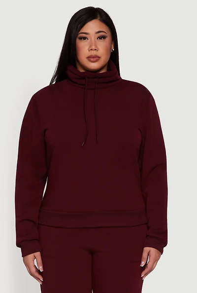 Womens Plus Fleece Funnel Neck Pullover Sweatshirt,