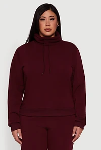 Womens Plus Fleece Funnel Neck Pullover Sweatshirt,