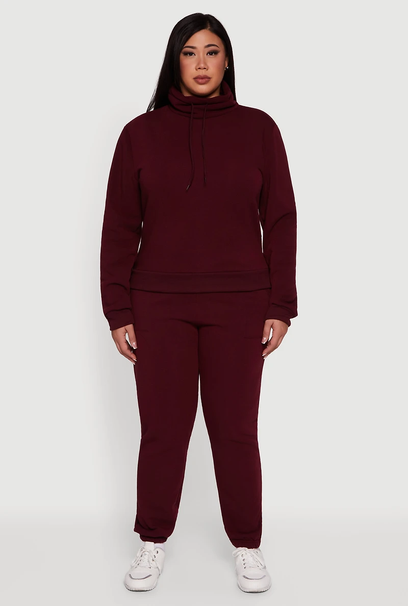 Womens Plus Fleece Funnel Neck Pullover Sweatshirt,
