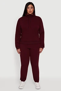 Womens Plus Fleece Funnel Neck Pullover Sweatshirt,