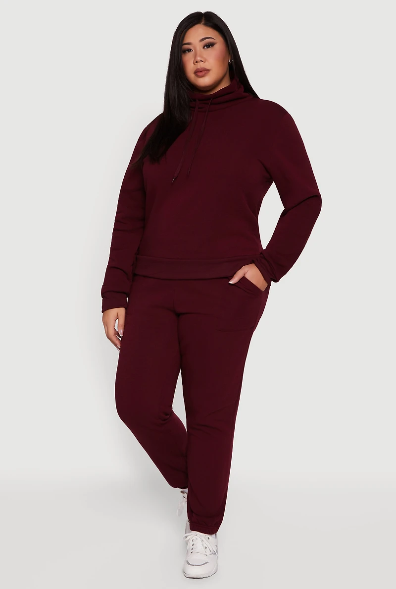 Womens Plus Fleece Funnel Neck Pullover Sweatshirt,