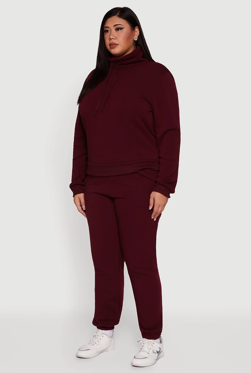 Womens Plus Fleece Funnel Neck Pullover Sweatshirt,