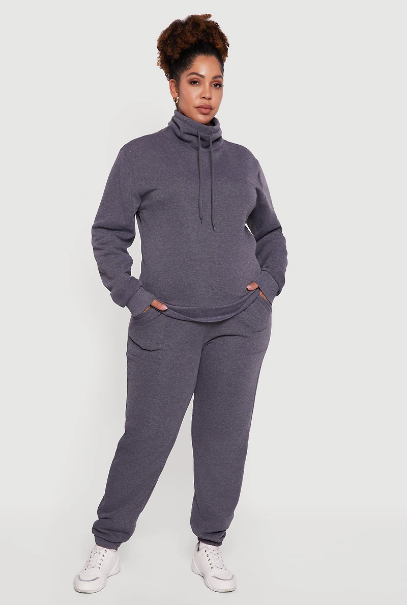 Womens Plus Size Mid Rise Fleece Lined Tapered Sweatpants, Grey, Size 1X