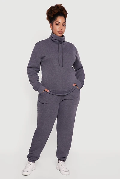 Womens Plus Size Mid Rise Fleece Lined Tapered Sweatpants, Grey, Size 1X
