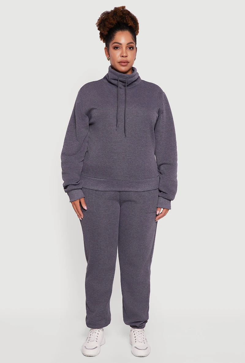 Womens Plus Size Mid Rise Fleece Lined Tapered Sweatpants, Grey, Size 1X