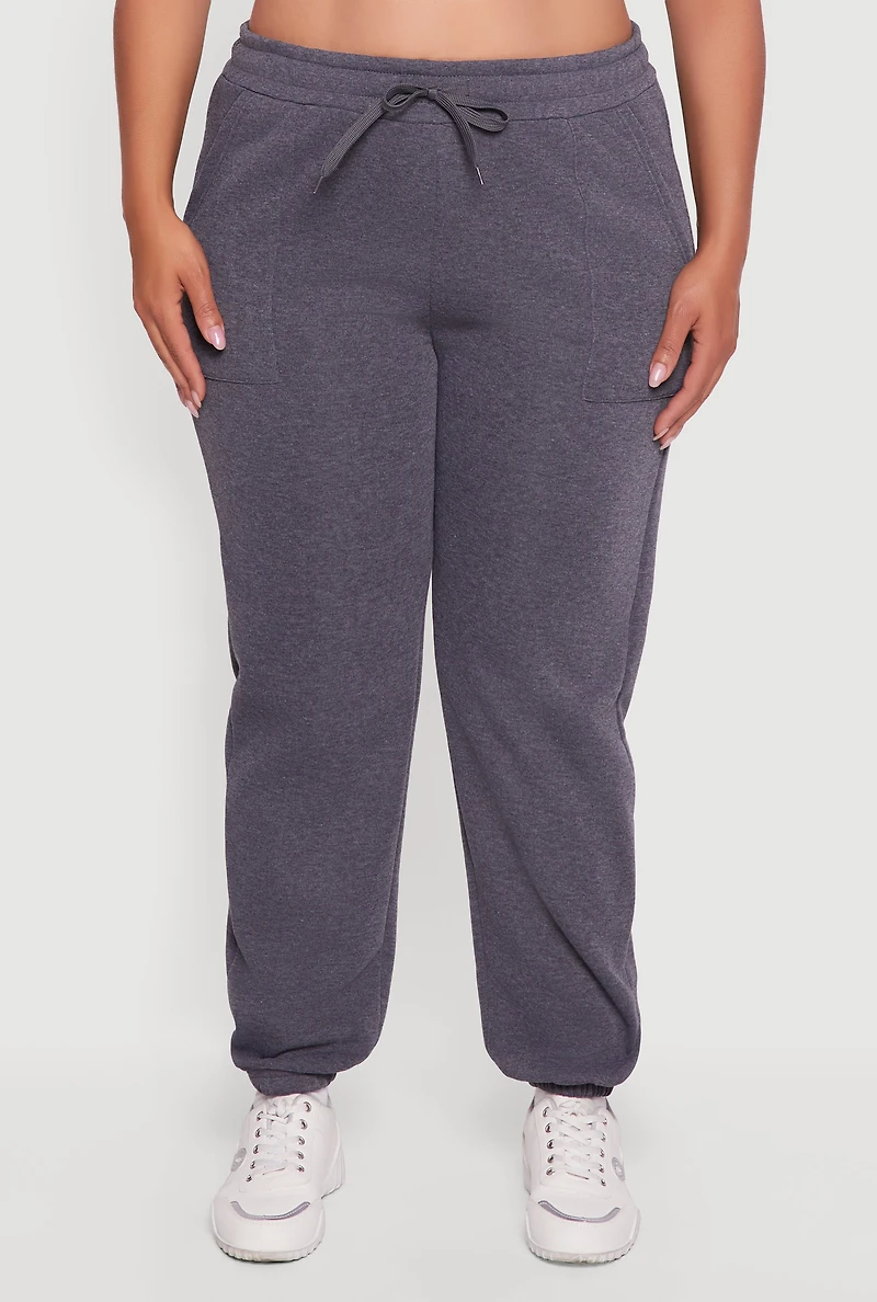 Womens Plus Size Mid Rise Fleece Lined Tapered Sweatpants, Grey, Size 1X