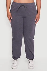 Womens Plus Size Mid Rise Fleece Lined Tapered Sweatpants, Grey, Size 1X