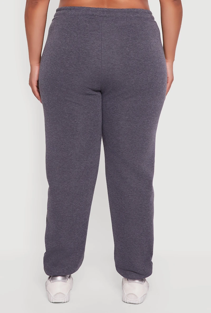 Womens Plus Size Mid Rise Fleece Lined Tapered Sweatpants, Grey, Size 1X