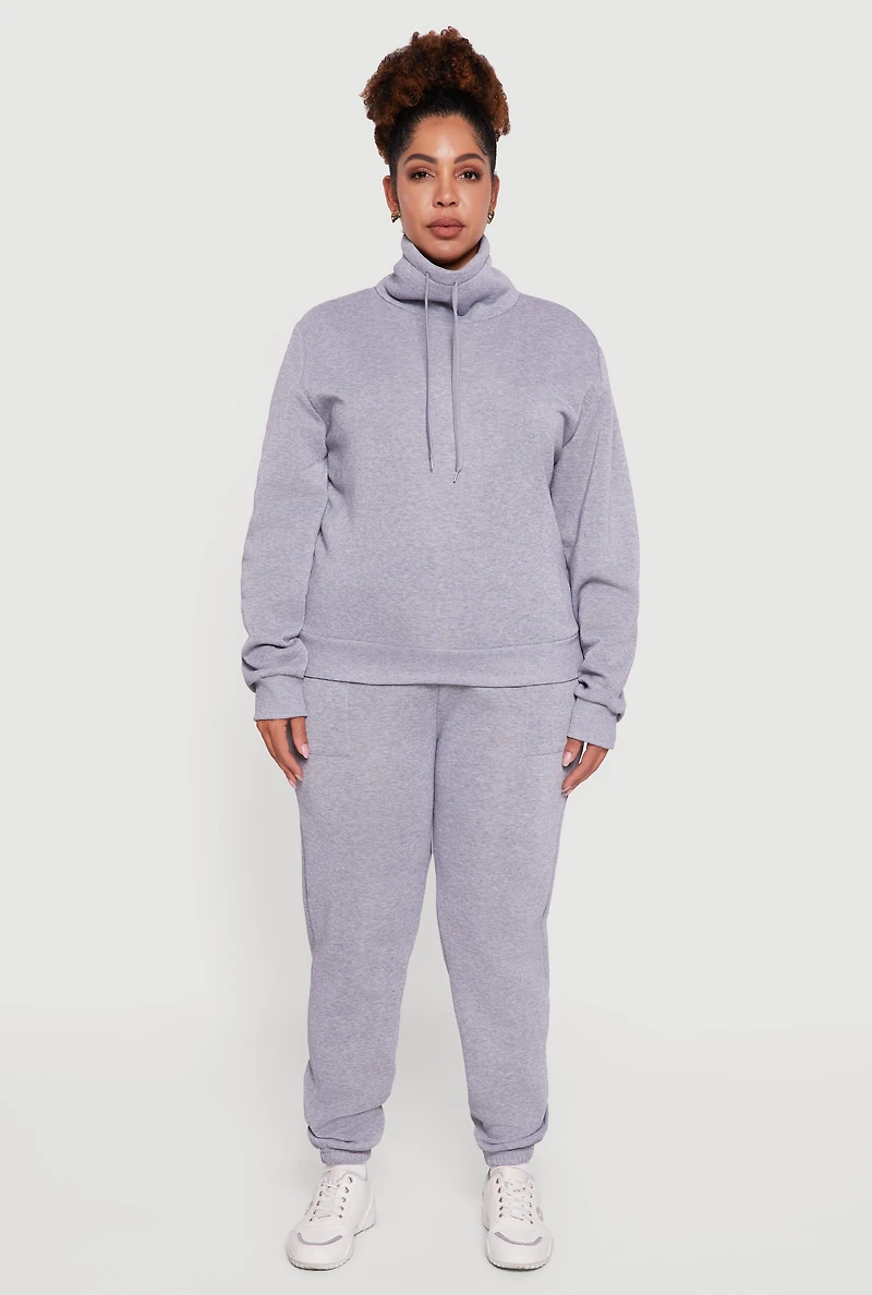 Womens Plus Size Mid Rise Fleece Lined Tapered Sweatpants, Grey, Size 2X