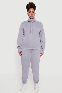 Womens Plus Size Mid Rise Fleece Lined Tapered Sweatpants, Grey, Size 2X