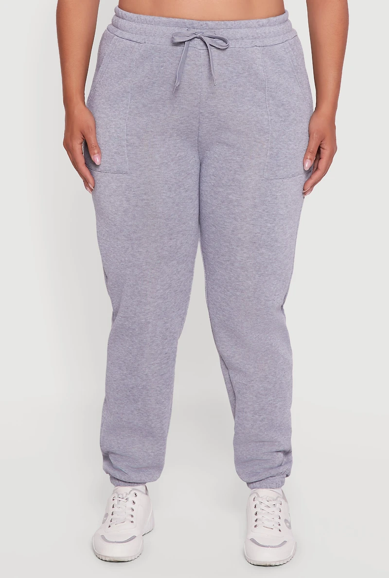 Womens Plus Size Mid Rise Fleece Lined Tapered Sweatpants, Grey, Size 2X
