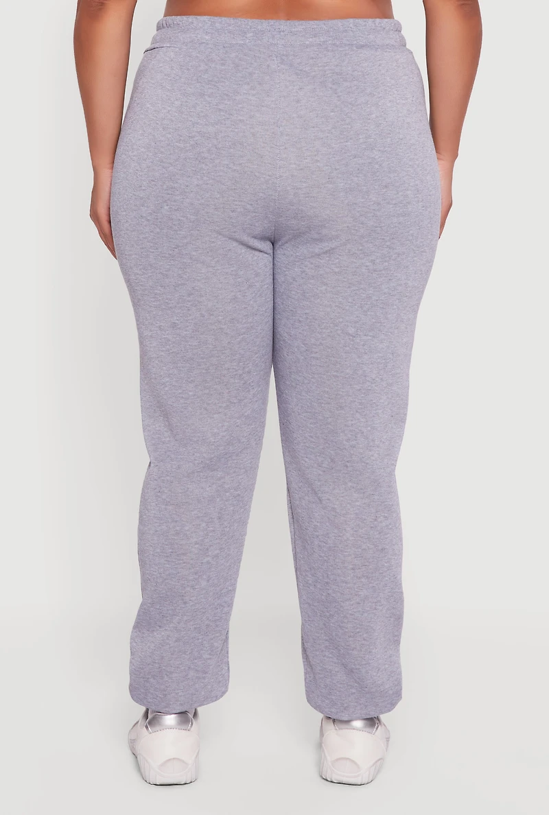 Womens Plus Size Mid Rise Fleece Lined Tapered Sweatpants, Grey, Size 2X