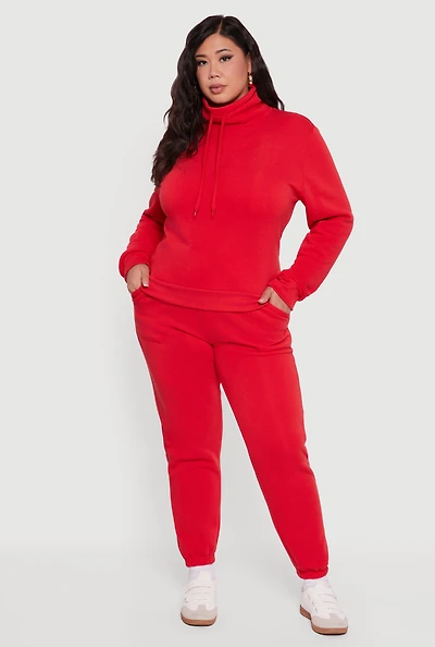 Womens Plus Mid Rise Fleece Lined Tapered Sweatpants,