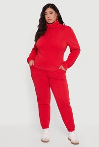 Womens Plus Mid Rise Fleece Lined Tapered Sweatpants,