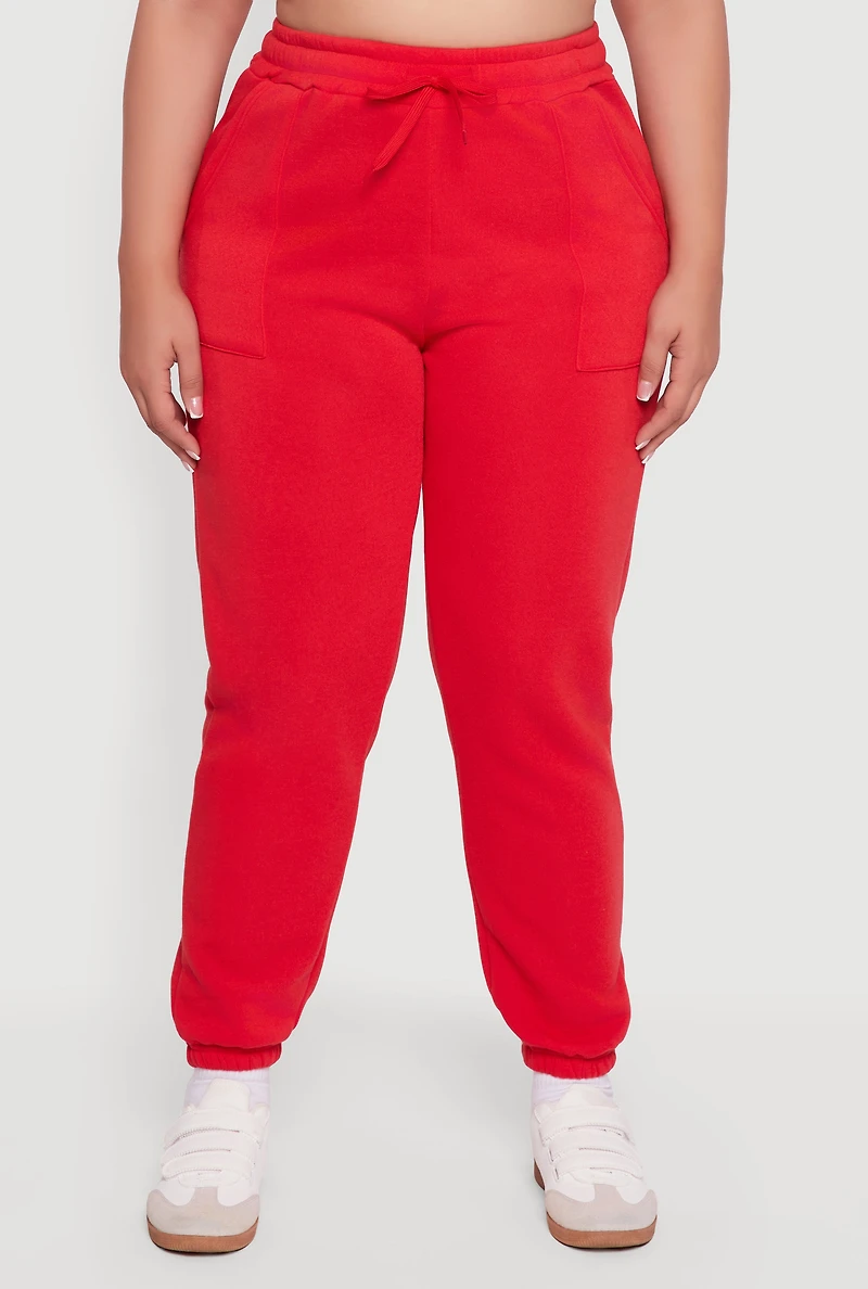 Womens Plus Mid Rise Fleece Lined Tapered Sweatpants,