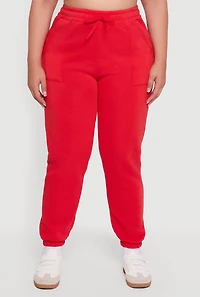 Womens Plus Mid Rise Fleece Lined Tapered Sweatpants,