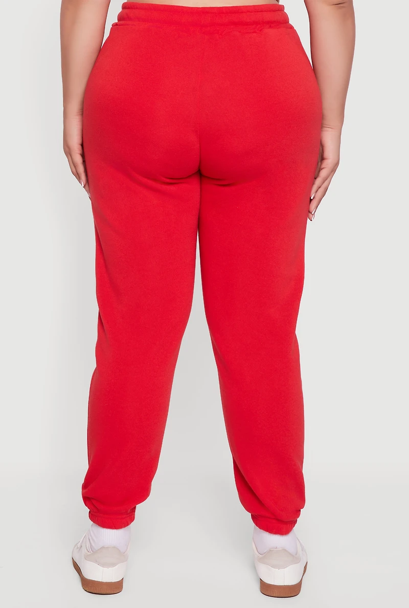 Womens Plus Mid Rise Fleece Lined Tapered Sweatpants,