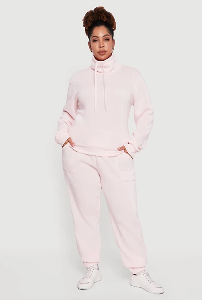 Womens Plus Mid Rise Fleece Lined Tapered Sweatpants,