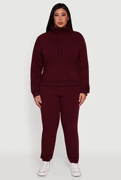 Plus Mid Rise Fleece Lined Tapered Sweatpants