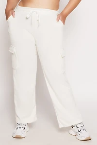 Womens Plus Size Drawstring Cargo Sweatpants, White, Size 1X