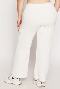 Womens Plus Size Drawstring Cargo Sweatpants, White, Size 2X