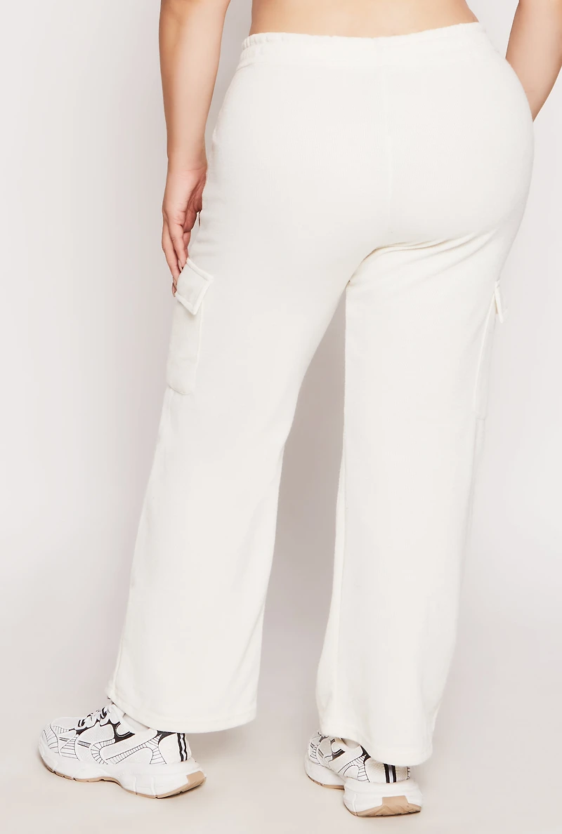 Womens Plus Size Drawstring Cargo Sweatpants, White, Size 1X